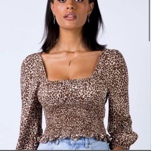 Princess Polly Smocked ruched leopard blouse top